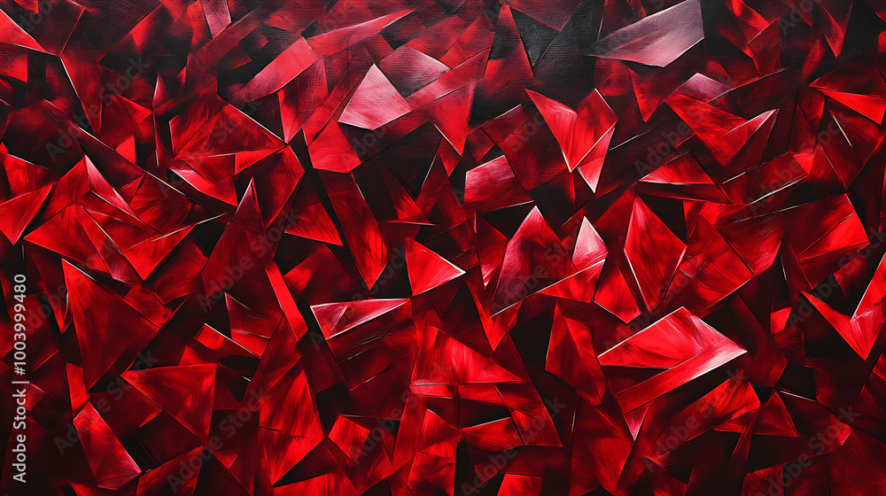 Poster abstract red and black background with a geometric pattern of triangles.