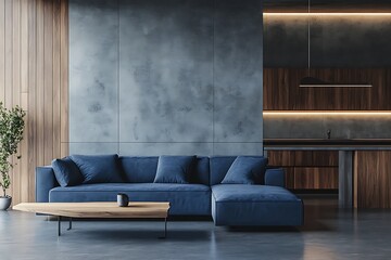 Spacious Modern Living Room With Concrete Wall and Contemporary Design