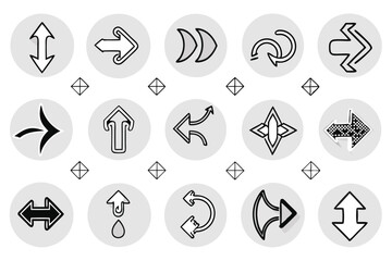 Arrow icons set. Vector black directional pointers. Flat hand drawn line doodle style.