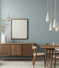Tranquil Minimalist Living Room with Wooden Table and Decor