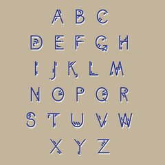 Vector linear font - simple alphabet in mono line style - typography design elements. Thin line iconographic flat letters with long shadow. Hipster modern font.