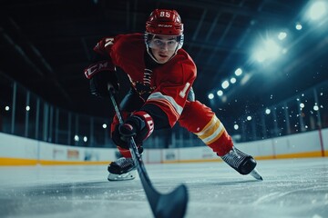 Dynamic Hockey Player on Ice in Action Pose