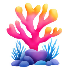 Obraz premium Vibrant coral illustration with colorful shapes, on a transparent background.