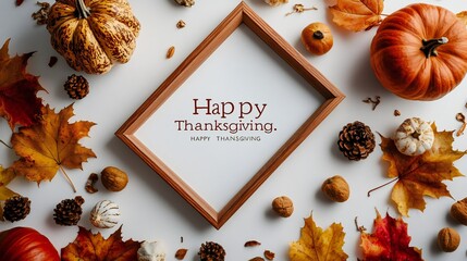 Invisible frame with only a subtle border on a white wall, with space for "Happy Thanksgiving."