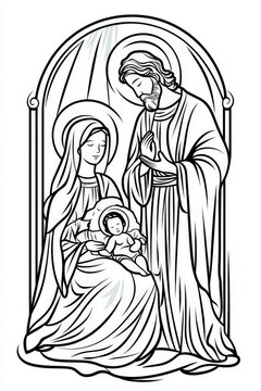 holy family black and white line art clip art preview