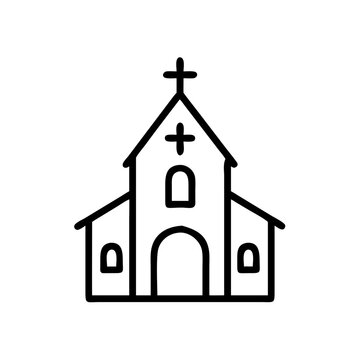 recommend clip art: Church building icon in black outline on white background