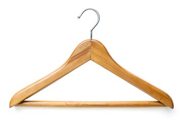 Wooden clothes hanger isolated on white background in wide-angle