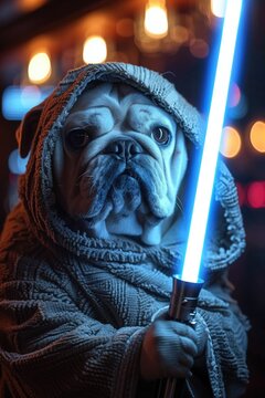 english bulldog as luke skywalker, using white jedi clothes, star wars movie poster, blue lightsaber visible --ar 2:3 --style raw --stylize 750 --v 6 Job ID: 18b90a3d-edae-4341-b7a9-ed5988705d40