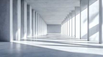 Obraz premium Minimalist Architectural Hallway with Reflective Surfaces and Subtle Shadows