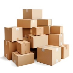 Stack of Parcel Boxes Ready for Shipping on White Background