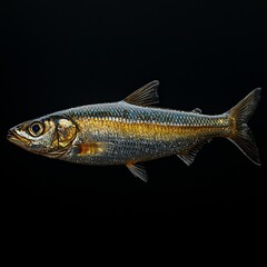 Naklejka premium Ultra Realistic Full Body Sardine on a Dark Background