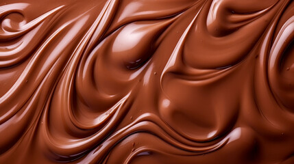Naklejka premium A whirlwind of rich, glossy chocolate swirls creates a dynamic and textured abstract pattern, portraying ultimate indulgence.