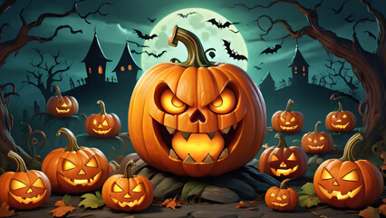 pumpkin fruit cartoon character illustration with scary expression on hellowen event