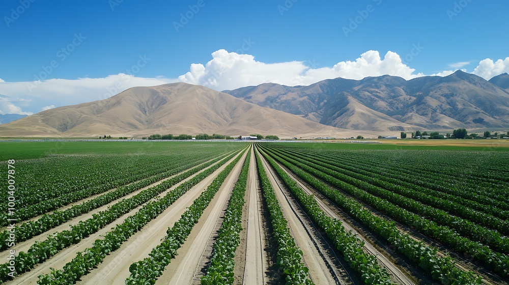 Poster a large-scale agricultural facility using robotics and ai for large-scale crop production.