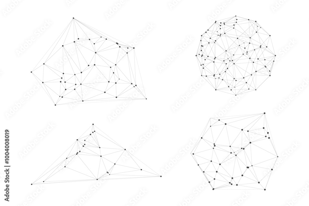 Poster triangular line dot set isolated.