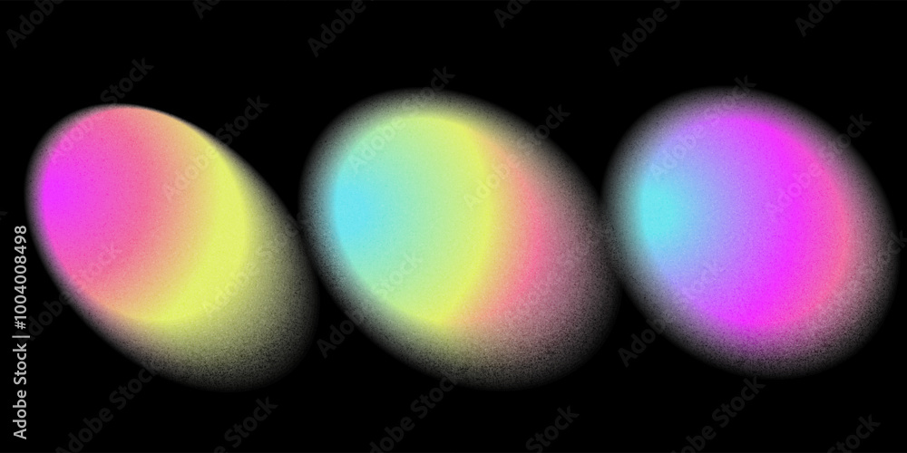 Poster yellow, pink and cyan gradient mesh blobs set. color gradient, holographic blur abstract shapes on b