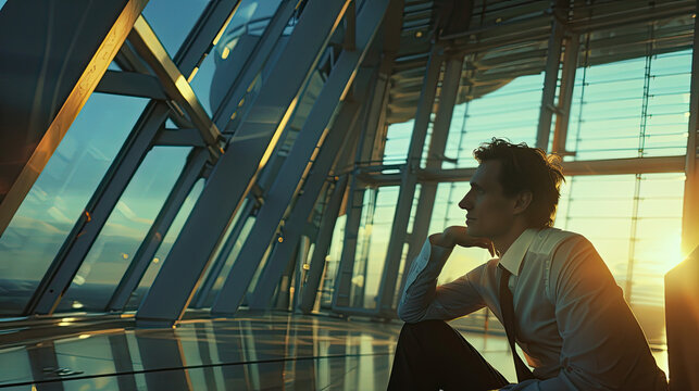 Angel investor with halo evaluating startup pitch, serene smile in soft morning light, entrepreneurial success concept