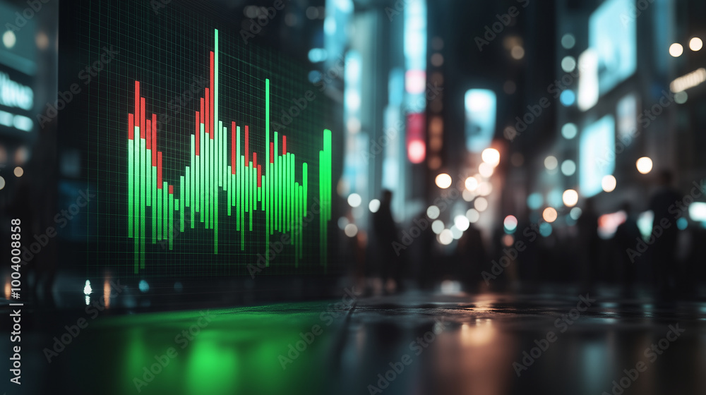 Aufkleber an animated visual of a green bar chart transitioning from red to green, showcasing the positive shi