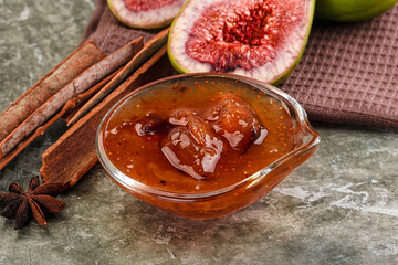 Sweet fig jam in the bowl