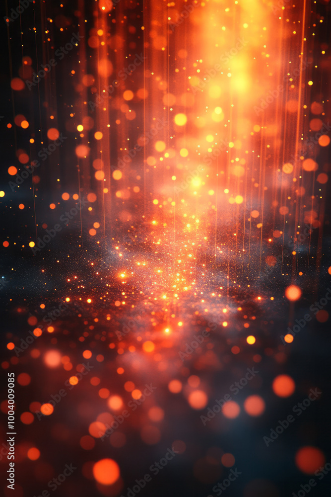 Poster an abstract web of data signals streaming through space as beams of light,