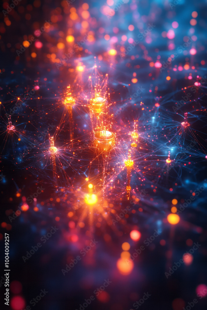 Poster intricate paths of light connecting devices in a wireless communication network,