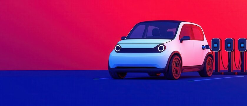 Modern electric car fleet in an autonomous charging station, symbolizing the evolution of electromobility and sustainable urban transportation