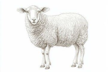 Fototapeta premium Highly detailed drawing of a sheep standing on a white background