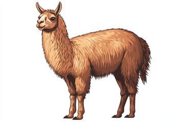 Illustration of a brown llama standing in profile facing left