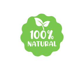 100% all natural stamp, label, sticker or stick flat icon. Stamp and badge sticker flat green color logo isolated, 100 percent natural chemicals flavor's free vector design and illustration. 
