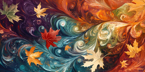 Autumn Leaves in Oil Painting Style