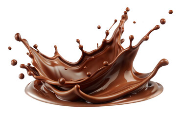A realistic splash of chocolate caught in mid-air, illustrating movement and indulgence with fine details and glossy texture.