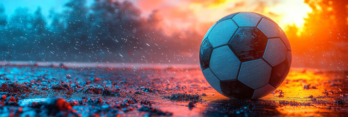 Fototapeta premium A soccer ball with a clean design floating on a pastel backdrop,