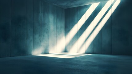 Expansive Concrete Room with Dramatic Lighting and Shadows