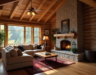 Naklejka premium interior design of a log cabin