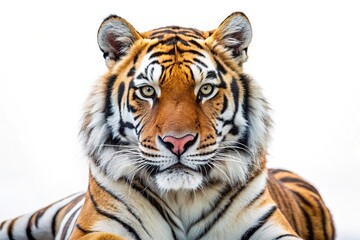 Fototapeta premium Worm's eye view of a Bengal tiger isolated on white background