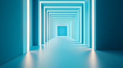 Obraz premium Glowing Geometric Corridor of Modern Abstract Building Structures