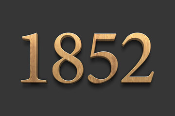 3D wooden logo of number 1852 on dark grey background.