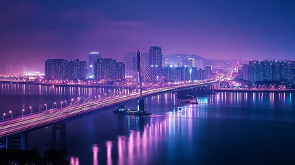 High-definition cityscape featuring incheon bridge against sunset image