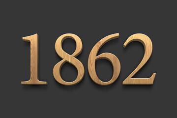 3D wooden logo of number 1862 on dark grey background.