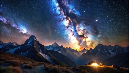 Worm's eye view of camping under the stars in the mountains