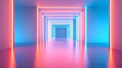 Minimalist Corridor with Glowing Lights Illuminating Abstract Architecture