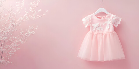 Elegant Pink Dress Hanging with Floral Background