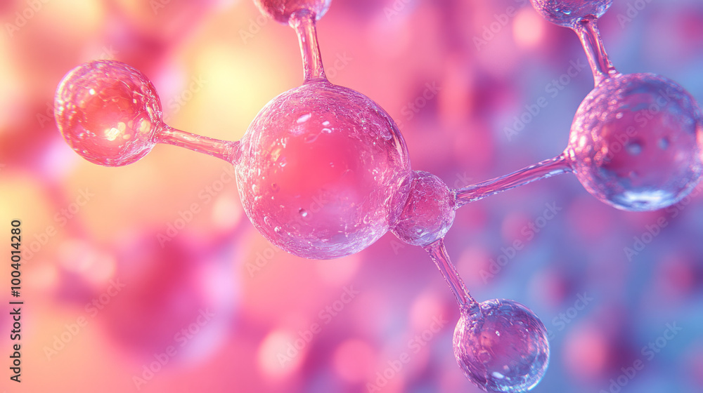 Poster a 3d molecular structure suspended in the air, isolated on a pastel gradient,