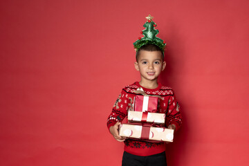Cute young latino boy is ready for Christmas.