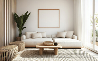 Modern living room interior with cozy furniture and natural light.