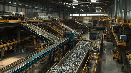 Obraz premium A large-scale recycling facility processing various materials for environmental sustainability. 