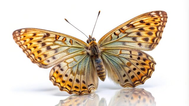 Worm's Eye View of Silver Washed Fritillary Butterfly isolated on white background