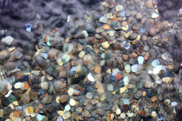 background coins at the bottom of the underwater money in the fountain