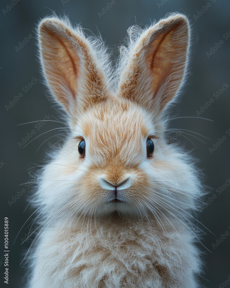 Poster a fluffy rabbit with large ears and soft fur, isolated on a calm background,