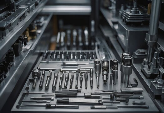 The various type cutting tools of CNC machine on the stock shelf in the store room